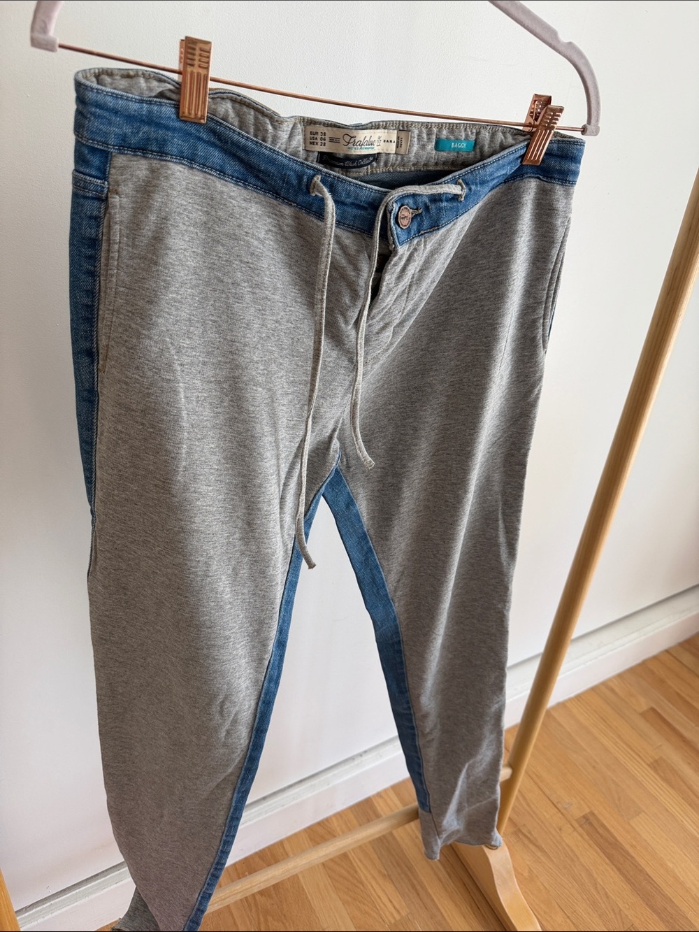 Zara Gray Joggers with Blue Denim Trim